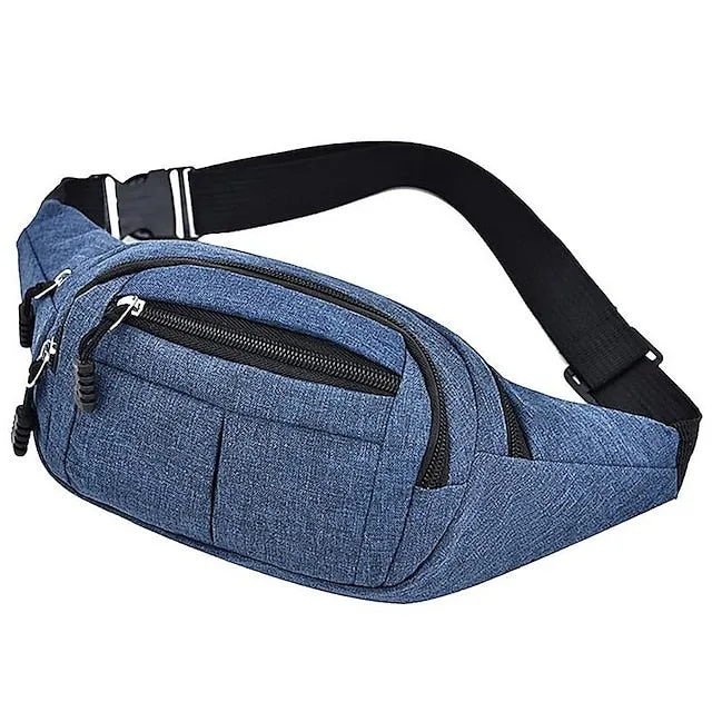 Unisex Multi-Pocket Canvas Crossbody Waist Bag, Adjustable Belt Fanny Pack for Travel, Outdoor, and Daily Use