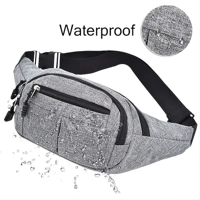 Unisex Multi-Pocket Canvas Crossbody Waist Bag, Adjustable Belt Fanny Pack for Travel, Outdoor, and Daily Use