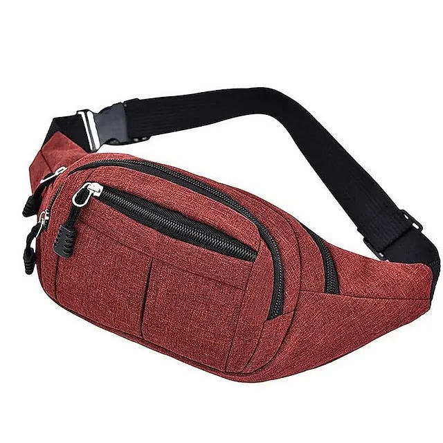 Unisex Multi-Pocket Canvas Crossbody Waist Bag, Adjustable Belt Fanny Pack for Travel, Outdoor, and Daily Use