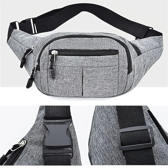 Unisex Multi-Pocket Canvas Crossbody Waist Bag, Adjustable Belt Fanny Pack for Travel, Outdoor, and Daily Use