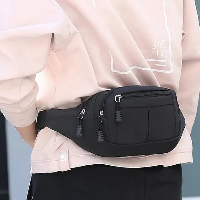Unisex Multi-Pocket Canvas Crossbody Waist Bag, Adjustable Belt Fanny Pack for Travel, Outdoor, and Daily Use