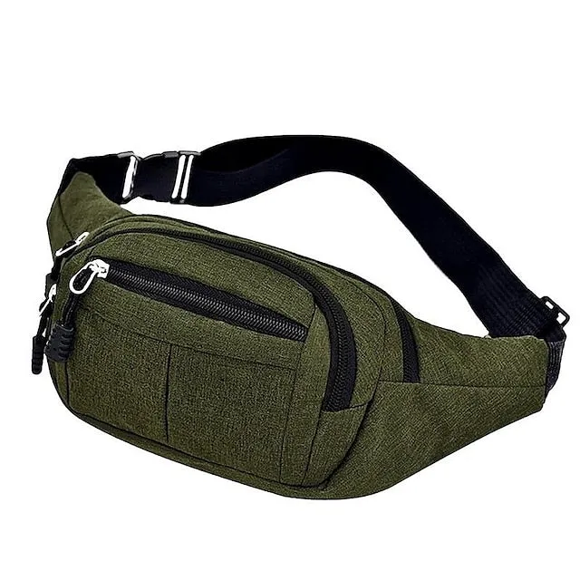 Unisex Multi-Pocket Canvas Crossbody Waist Bag, Adjustable Belt Fanny Pack for Travel, Outdoor, and Daily Use