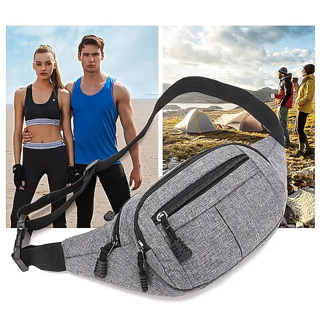 Unisex Multi-Pocket Canvas Crossbody Waist Bag, Adjustable Belt Fanny Pack for Travel, Outdoor, and Daily Use