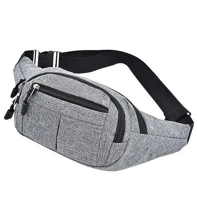 Unisex Multi-Pocket Canvas Crossbody Waist Bag, Adjustable Belt Fanny Pack for Travel, Outdoor, and Daily Use