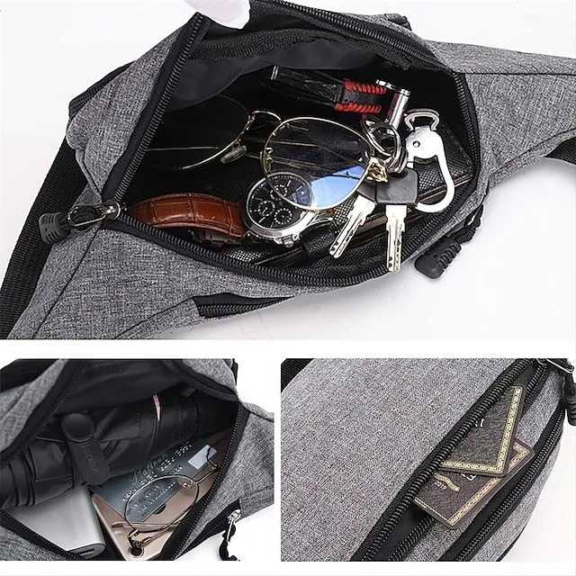 Unisex Multi-Pocket Canvas Crossbody Waist Bag, Adjustable Belt Fanny Pack for Travel, Outdoor, and Daily Use