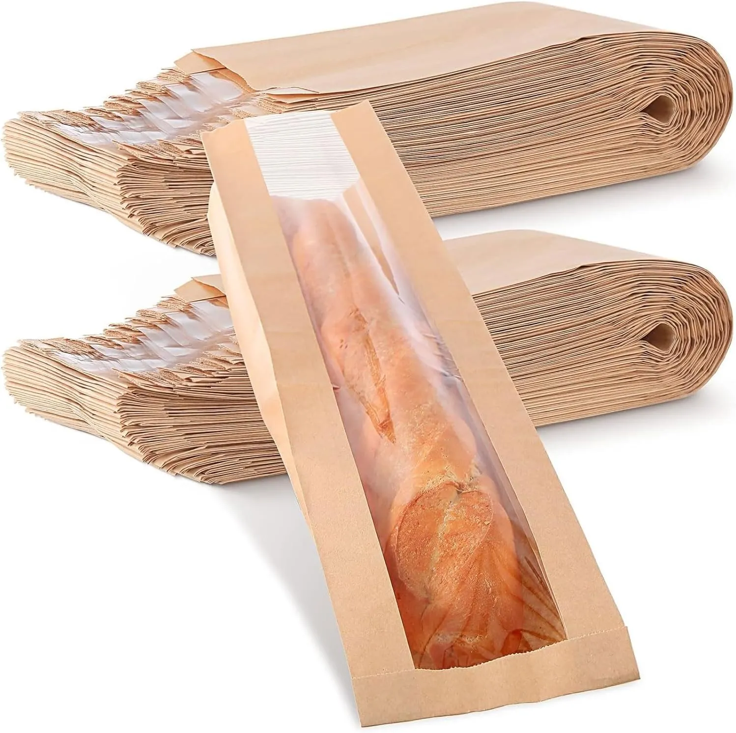 uxcell 100pcs Paper Bread Bag with Window for Homemade Bread, Storage Sacks Long French Bread Bags for Bakery or Food Baking, (4.3 x 1.5 x 13.7 Inch) White