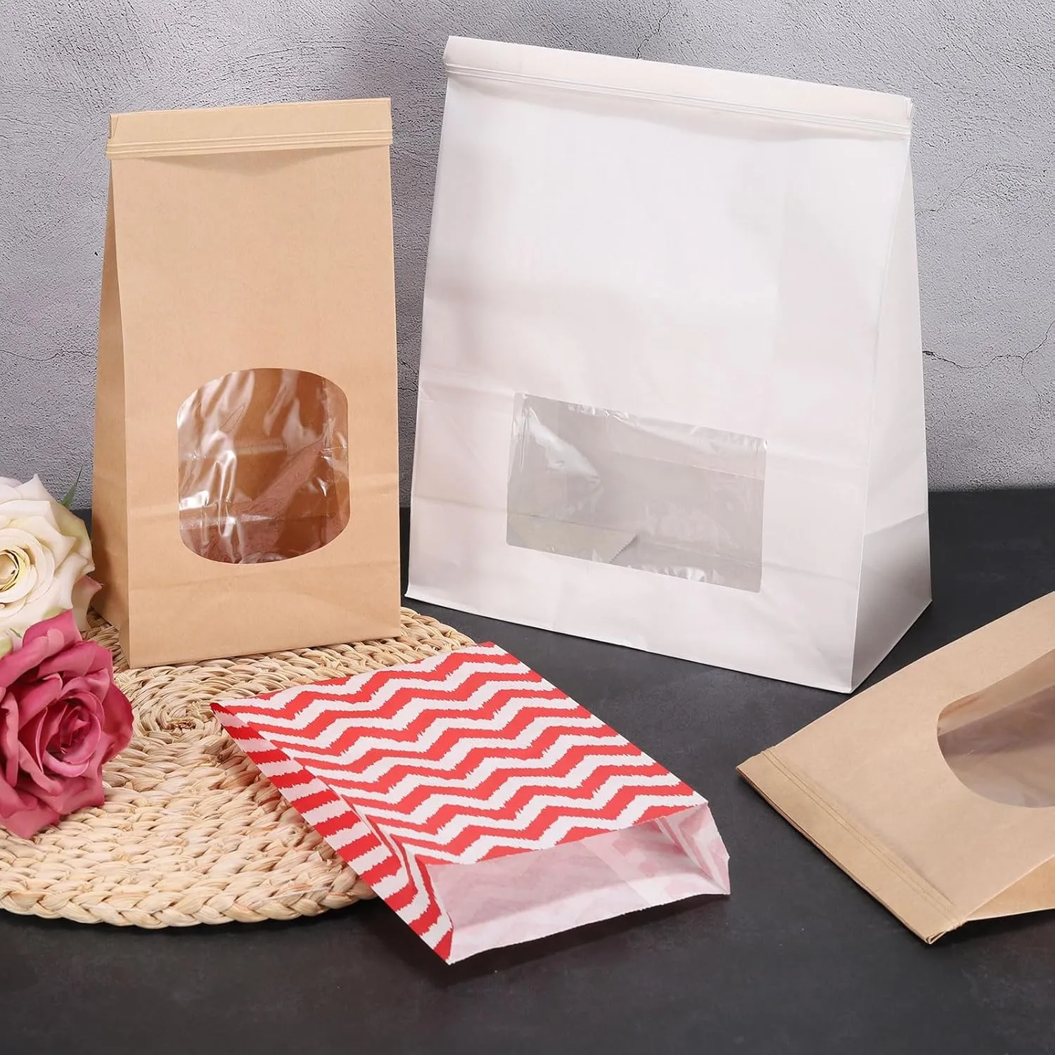 uxcell 100pcs Paper Bread Bag with Window for Homemade Bread, Storage Sacks Long French Bread Bags for Bakery or Food Baking, (4.3 x 1.5 x 13.7 Inch) White