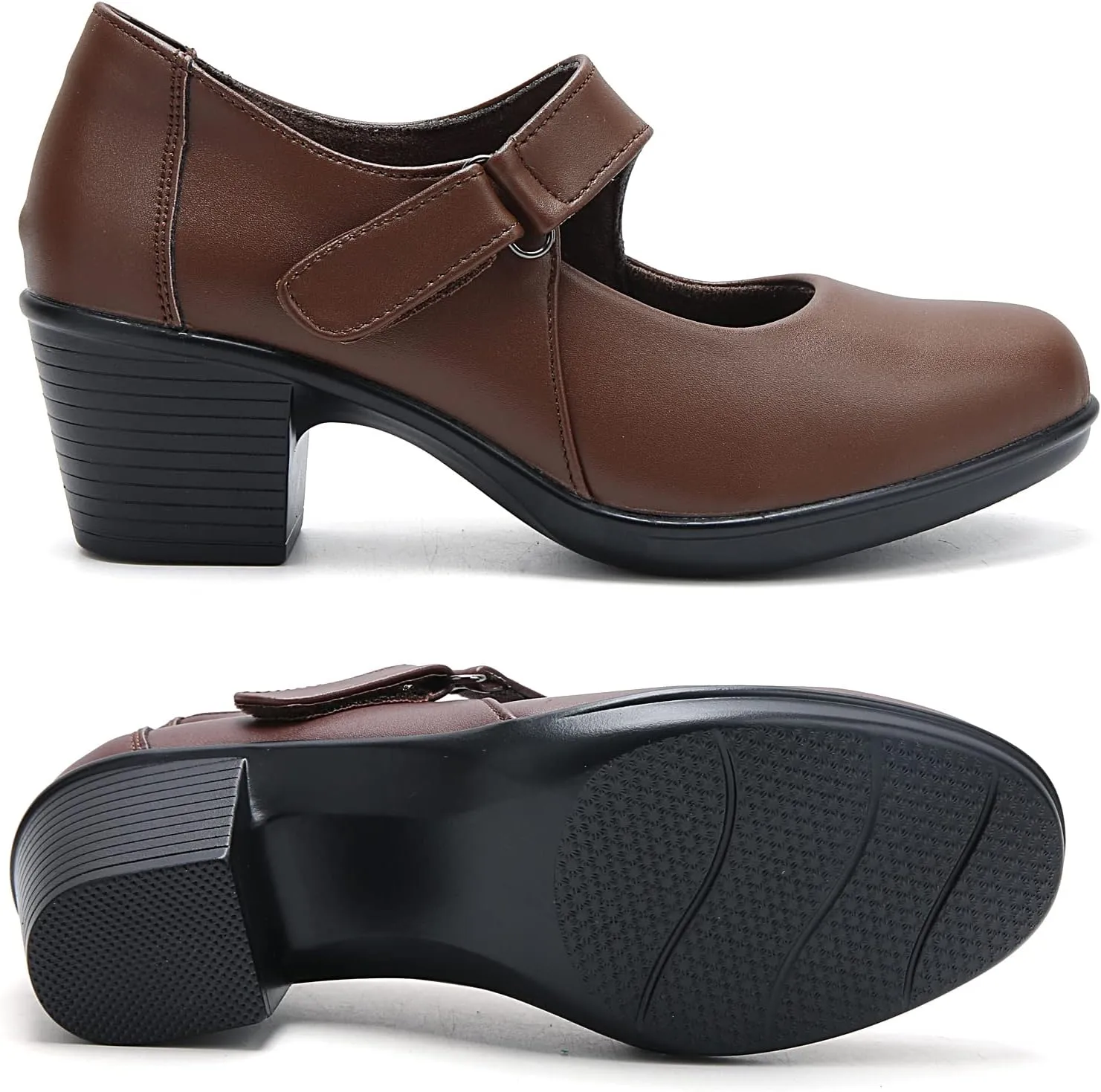 UZB Mary Jane Shoes Women Pumps Leather Heels Casual Work Dress Shoes