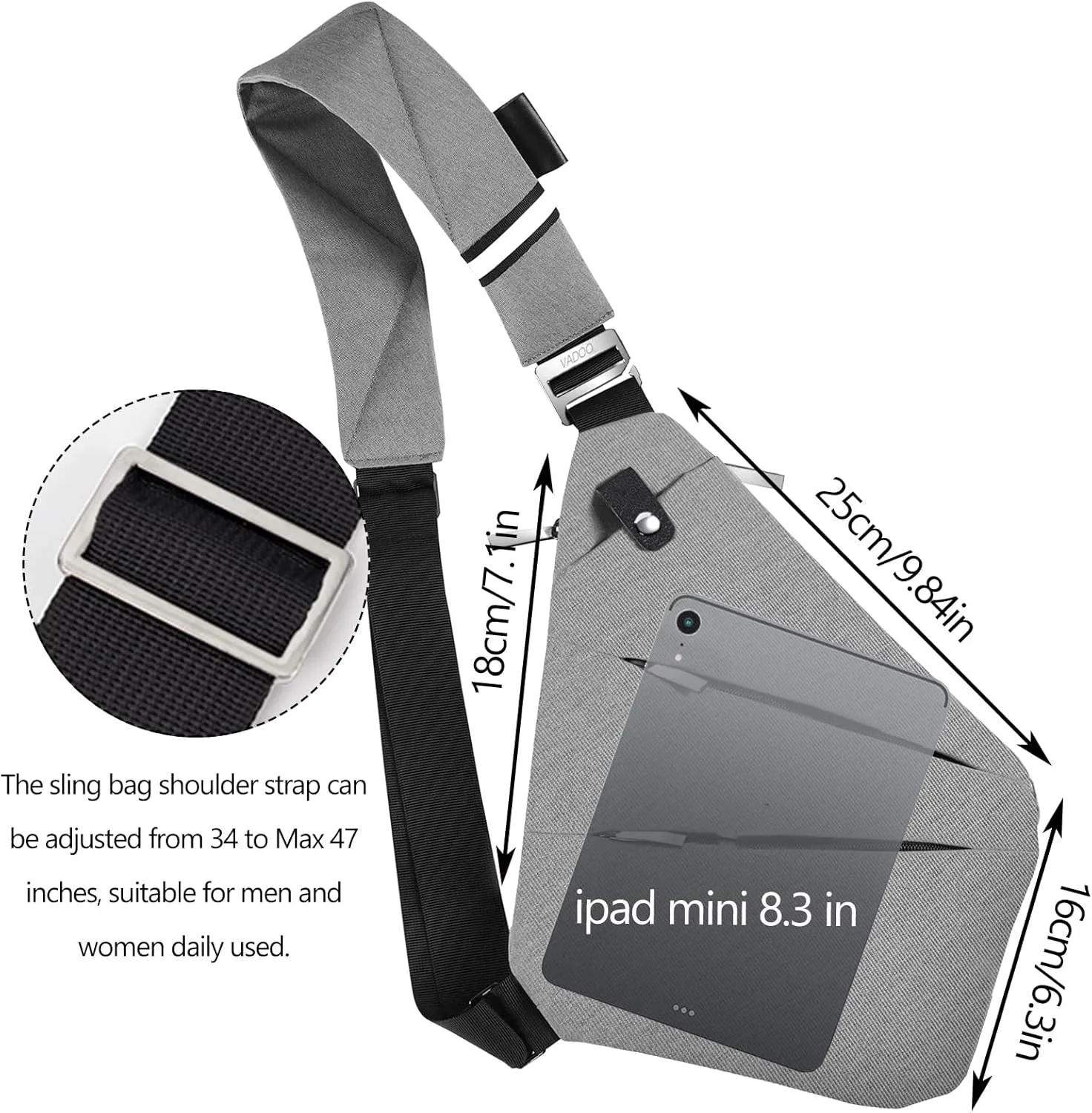 VADOO Anti-theft Crossbody Bags for Women, Shoulder Sling Bag for Men Lightweight Chest Bag for Travel Sport