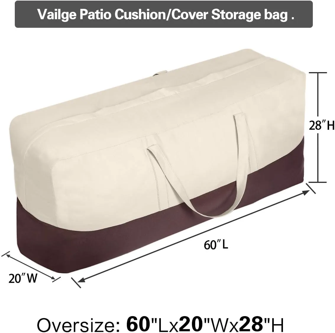 Vailge Patio Cushion/Cover Storage Bag Waterproof Outdoor Patio Furniture Seat Rectanglar Cushions Storage Bag , Zippered Protective Patio Cover Carrying Bag with Handles - Oversized,Beige & Brown