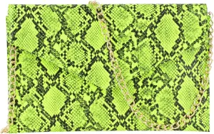 Van Caro Women’s Faux Leather Snake Envelope Clutch Handbag Chain Bag
