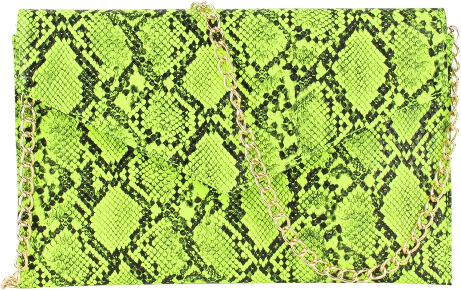 Van Caro Women’s Faux Leather Snake Envelope Clutch Handbag Chain Bag