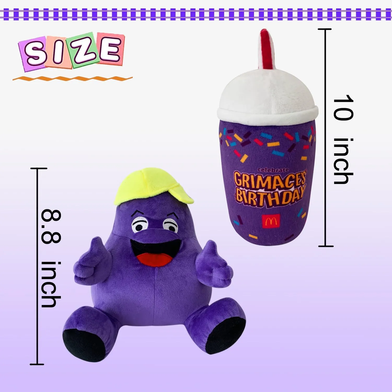 VAOUX Grimace Plush,2PCS Grimace Shake Yellow Hat Plush Toy,Stuffed Animal Toy Game Doll Toy Fans Anime Great Gift for Boys and Girls (2pcs)