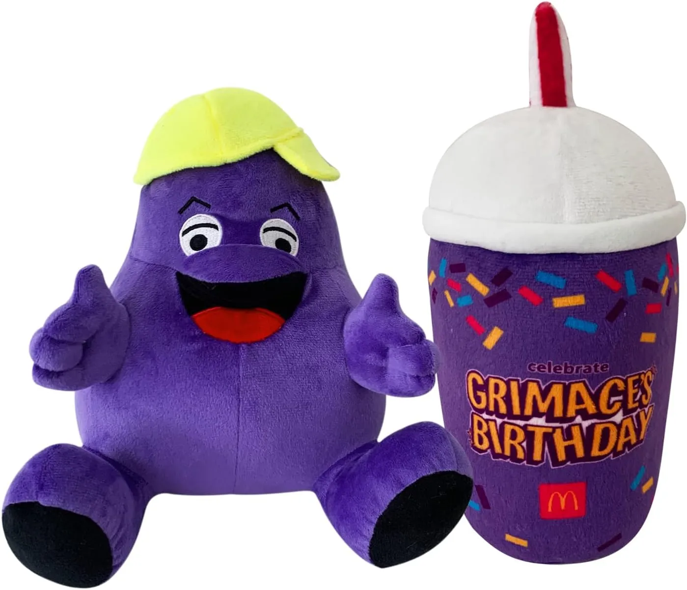 VAOUX Grimace Plush,2PCS Grimace Shake Yellow Hat Plush Toy,Stuffed Animal Toy Game Doll Toy Fans Anime Great Gift for Boys and Girls (2pcs)