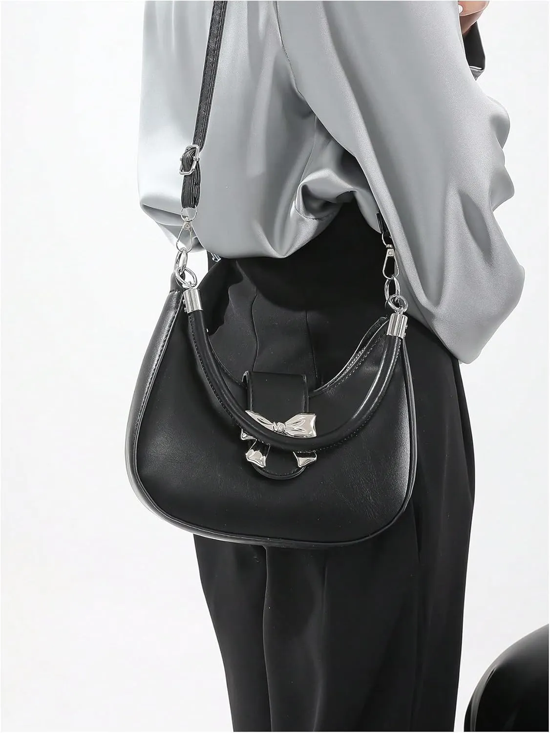 Verdusa Women's Bow Crescent Shoulder Bags PU Leather Crossbody Purses