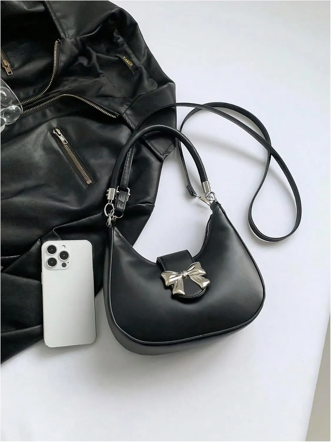 Verdusa Women's Bow Crescent Shoulder Bags PU Leather Crossbody Purses