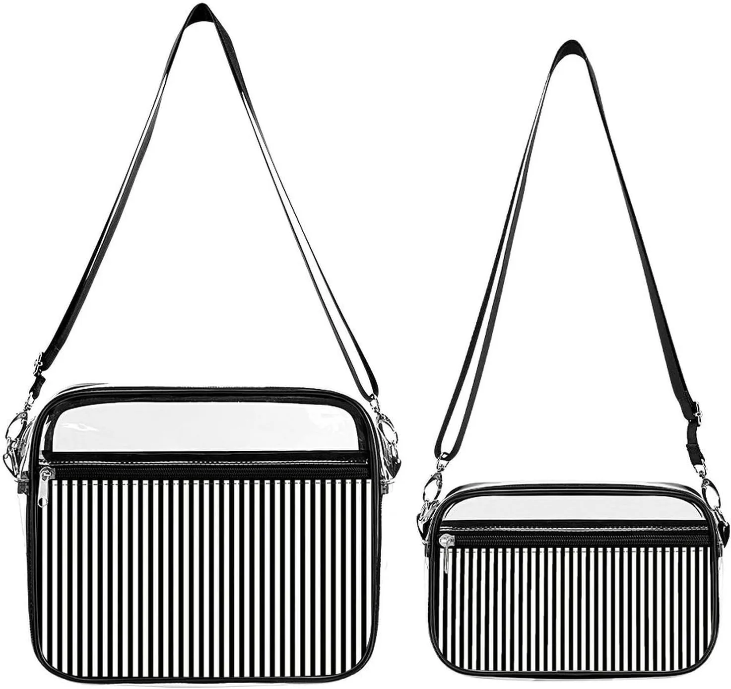 Vertical Gold Black And White Stripes Transparent Cross Bag Two-piece Set
