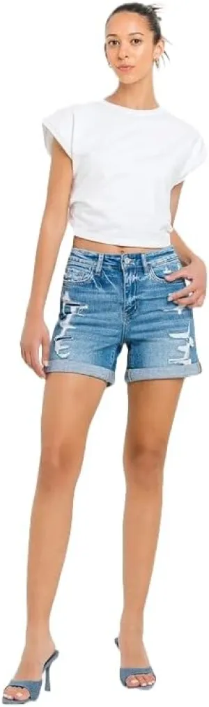 Vervet by Flying Monkey Women's High Rise Double Cuff Shorts