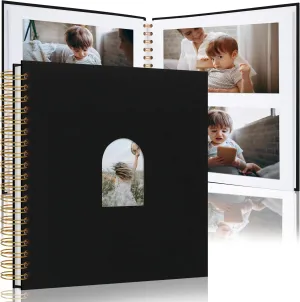 Vienrose 10X10 Inch DIY Scrapbook Album Linen Arch Window Photo Album 80 Blank Pages Scrap Book Photo Albums for Wedding Baby Shower, Black