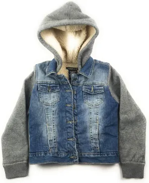 VIGOSS Jeans Girls Hooded Button Down Denim Jacket (Grey/Denim, 7)