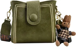 Vintage Fashion Bag with Adjustable Wider Shoulder Strap, Women's Retro Fashion Bucket Bag with Cute Rabbit Pendant