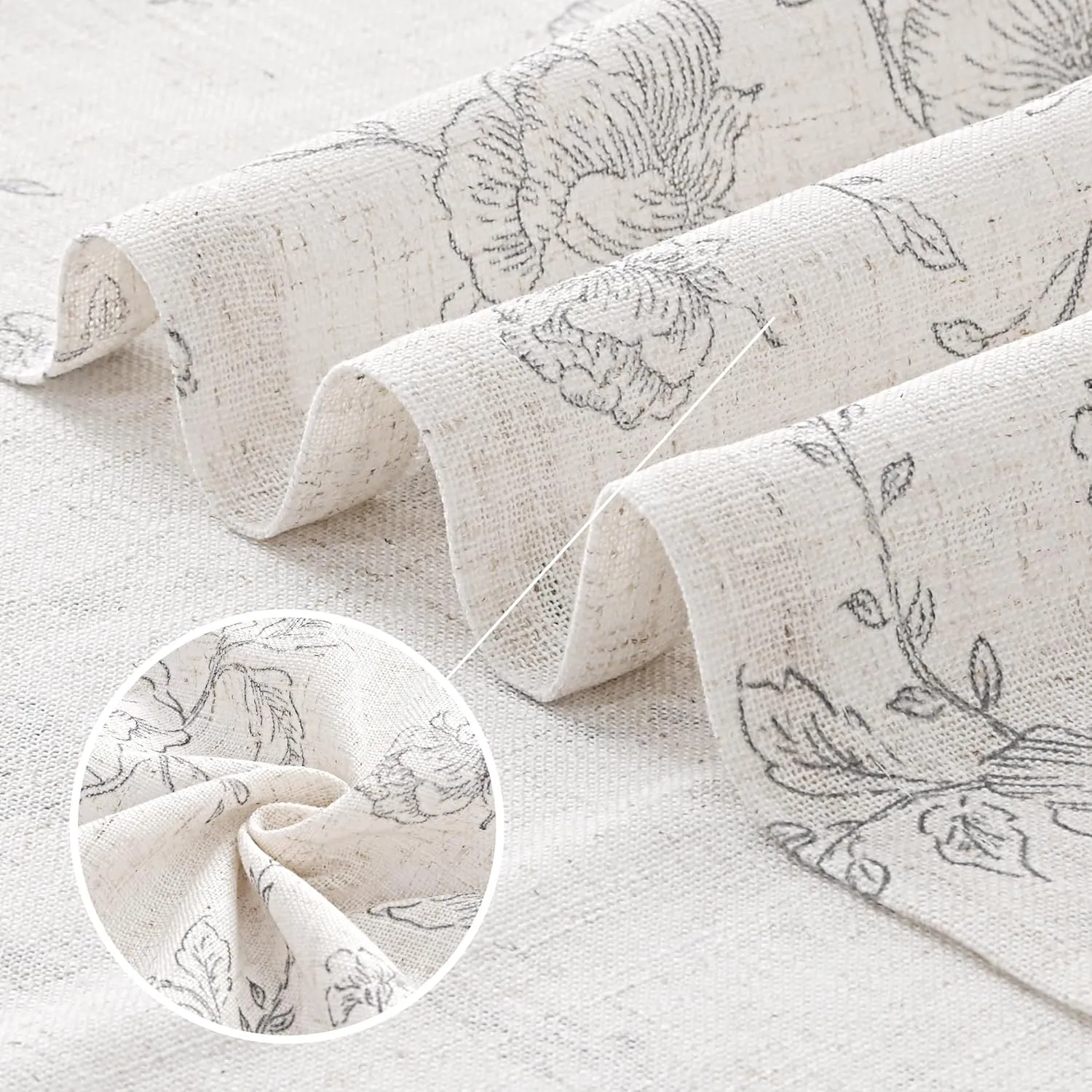 Vintage Floral Curtains 84 inch Length 2 Panels Set for Living Room Grey and Cream Printed Curtains Back Tab Neutral Farmhouse Bedroom Curtains Cottage Style Pretty Flower Patterned Linen Drapes