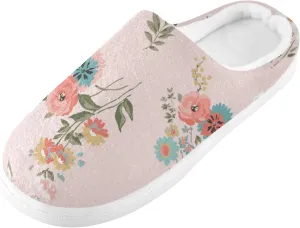 Vintage Floral Womens Mens Cozy Fuzzy Slippers, Soft Warm Lightweight Memory Foam Anti-Slip House Indoor Outdoor Slippers