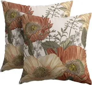 Vintage Flowers Pillow Covers 20x20 Inch Set of 2 Rust Orange Yellow Floral Leaves Decorative Square Throw Pillows For Couch Rustic Pillow Cases Home Decor For Sofa Bed Porch Living Room Outdoor