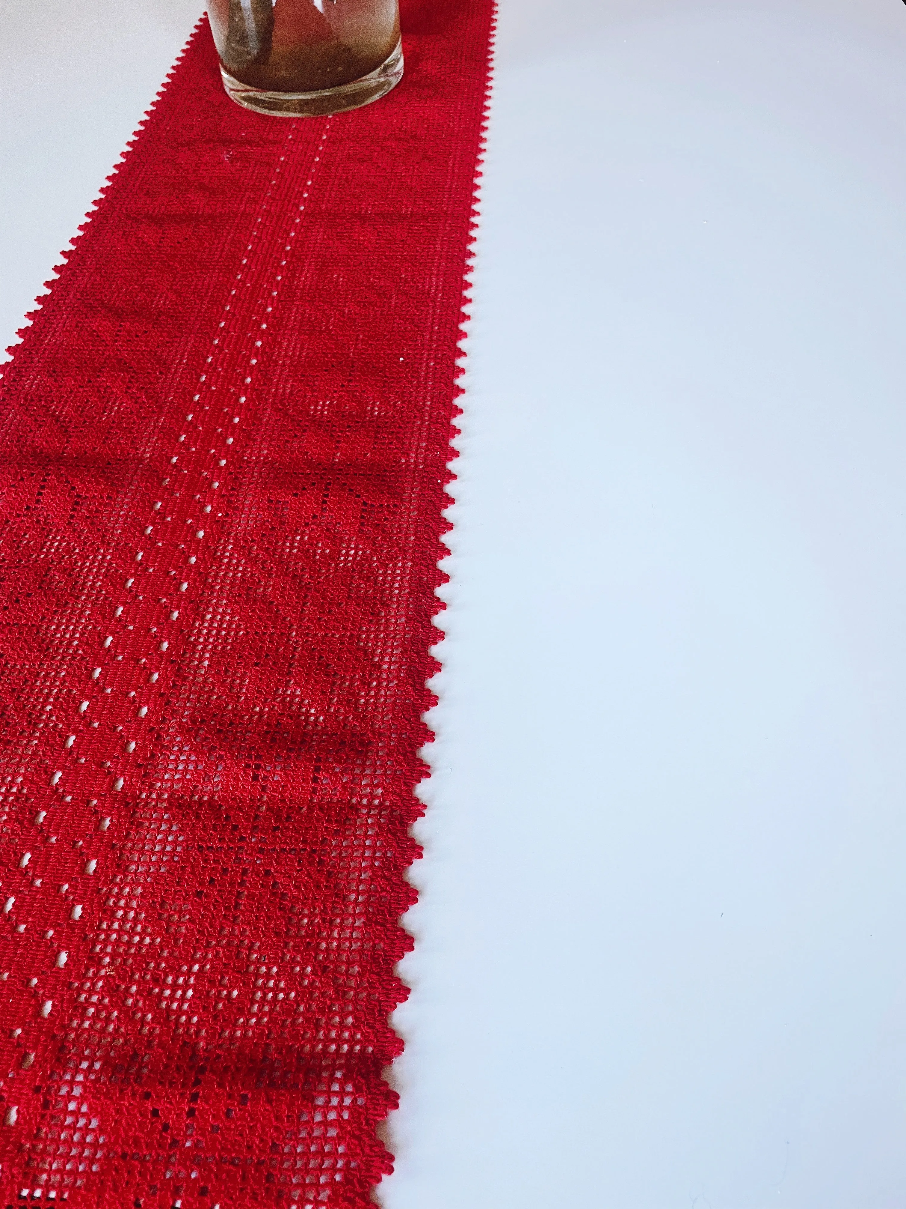 Vintage Red Lace Christmas Table runner