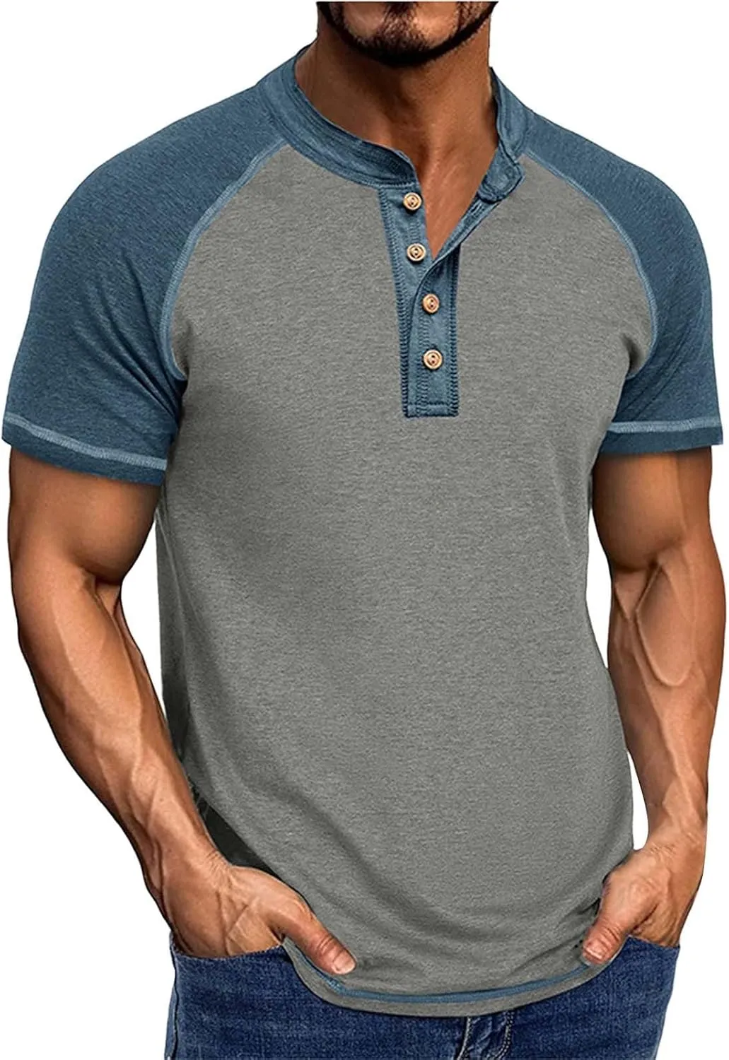Vintage Shirts for Men Collarless Regular Fit Casual Short Sleeve Henley Tshirt Lightweight Summer Hiking Undershirt