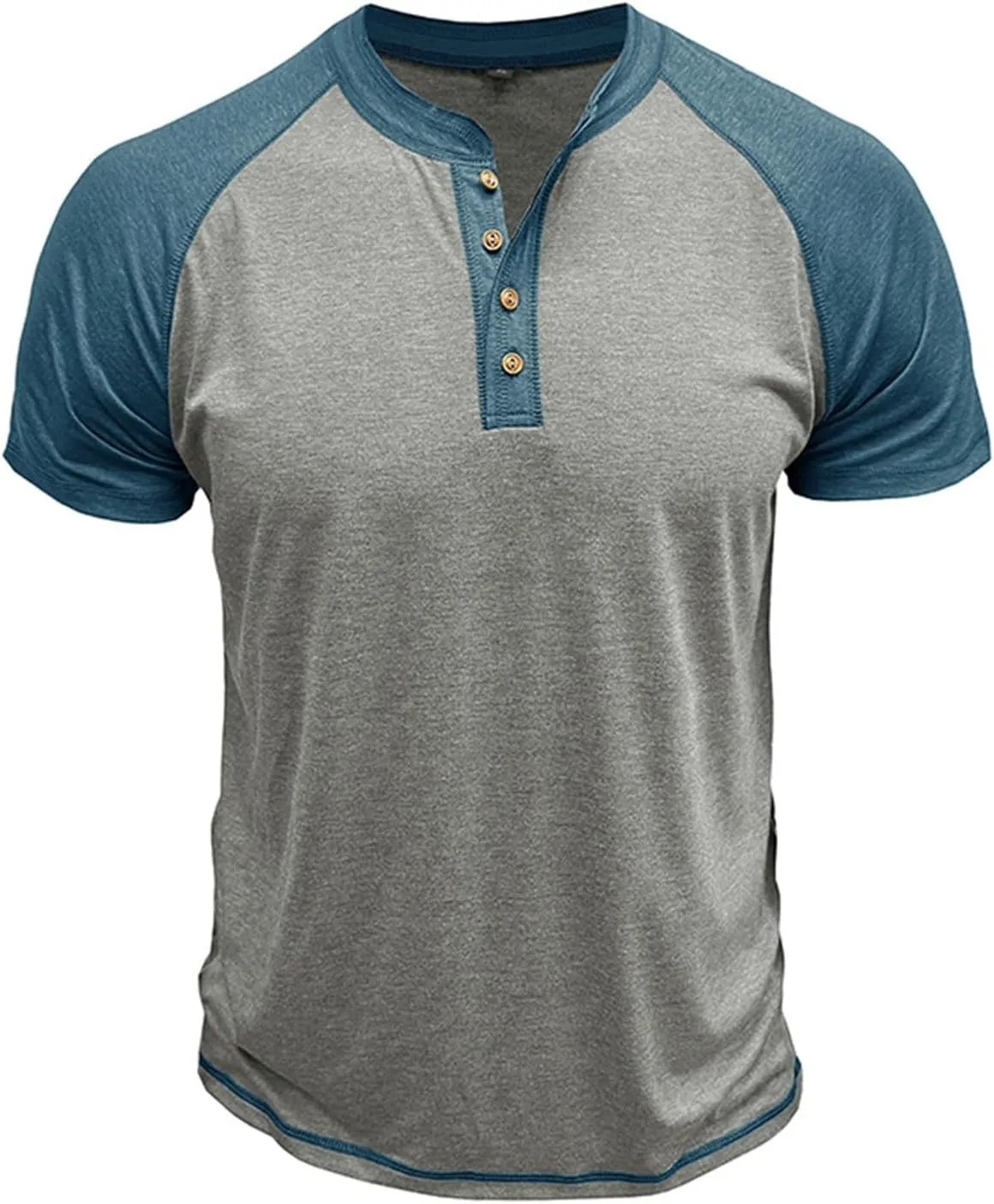 Vintage Shirts for Men Collarless Regular Fit Casual Short Sleeve Henley Tshirt Lightweight Summer Hiking Undershirt
