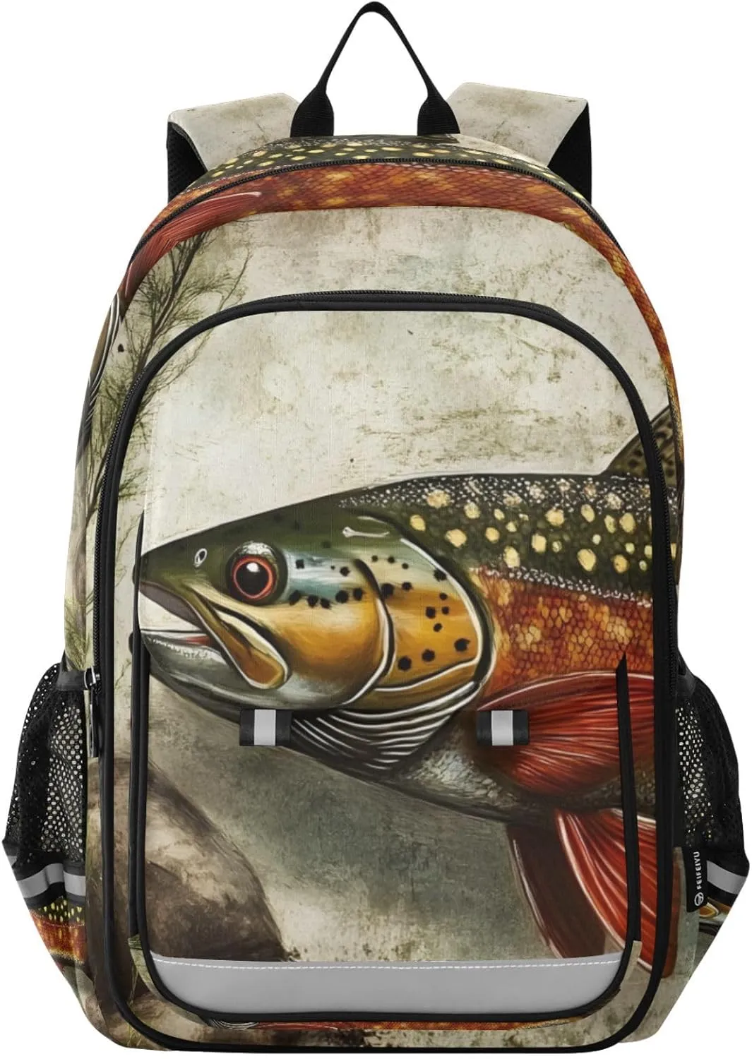 Vintage Trout Fish Backpack Travel Laptop Daypack Shoulder Bag Book Bag Daypack with Reflective Strip 12.9 ×17.7 In