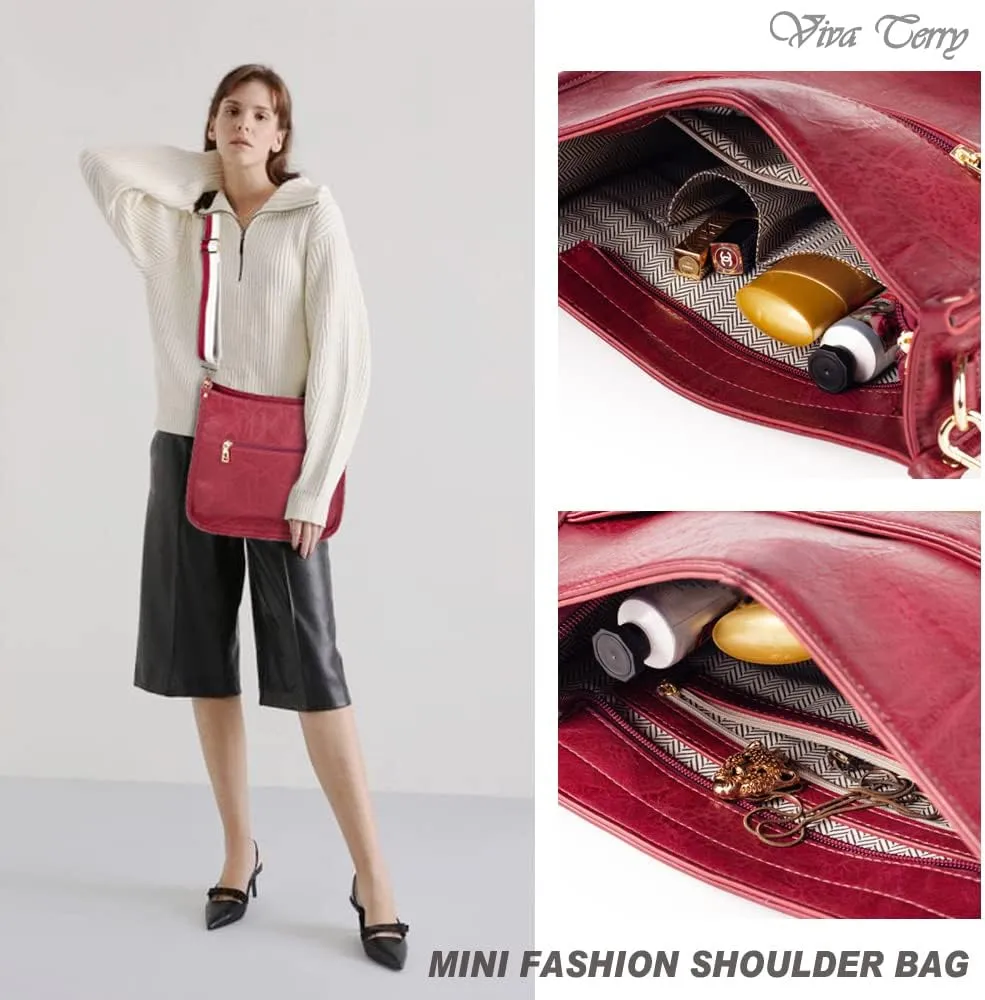 Viva Terry Vegan Leather Crossbody Fashion Shoulder Bag Purse with Adjustable Strap