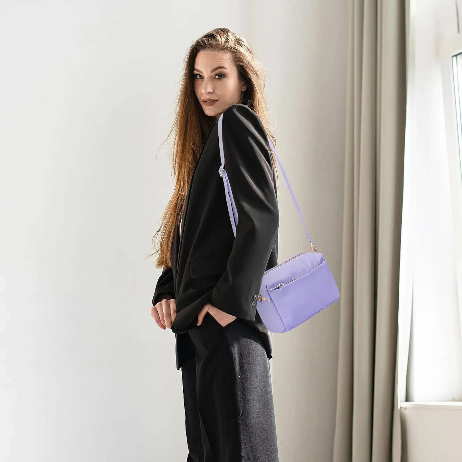 VOROLO Crossbody Bag Triple Zip Small Leather Cross body Purse Shoulder Bag with Ajustable Strap for Women
