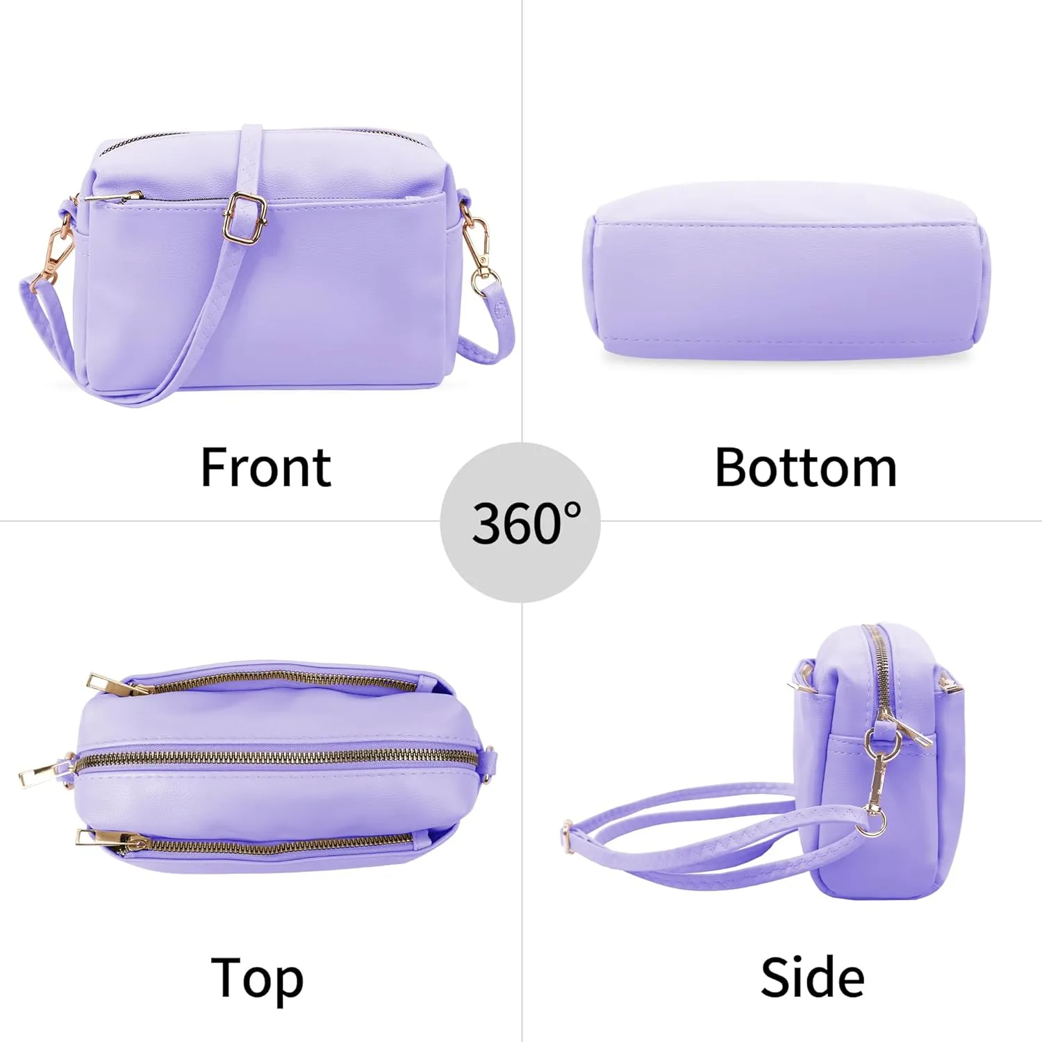 VOROLO Crossbody Bag Triple Zip Small Leather Cross body Purse Shoulder Bag with Ajustable Strap for Women