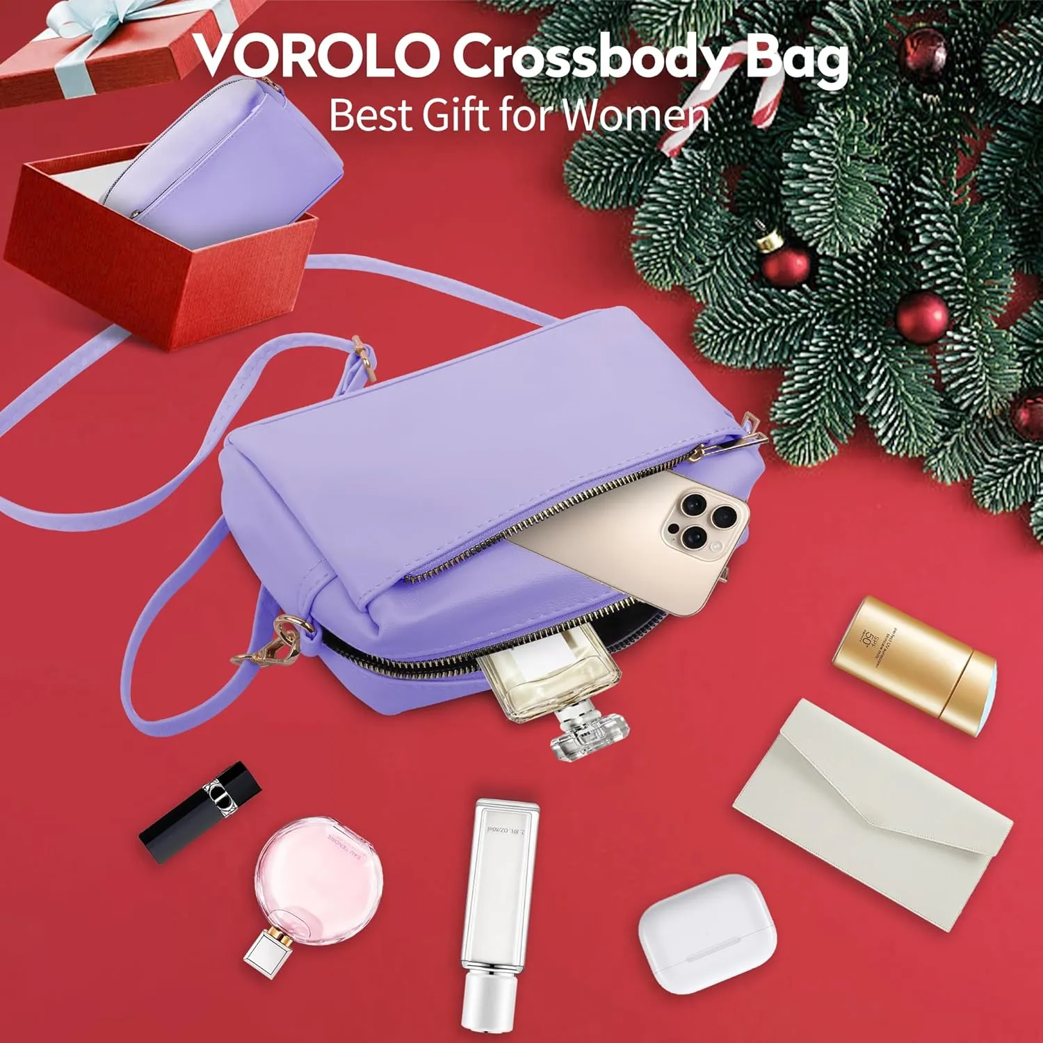 VOROLO Crossbody Bag Triple Zip Small Leather Cross body Purse Shoulder Bag with Ajustable Strap for Women