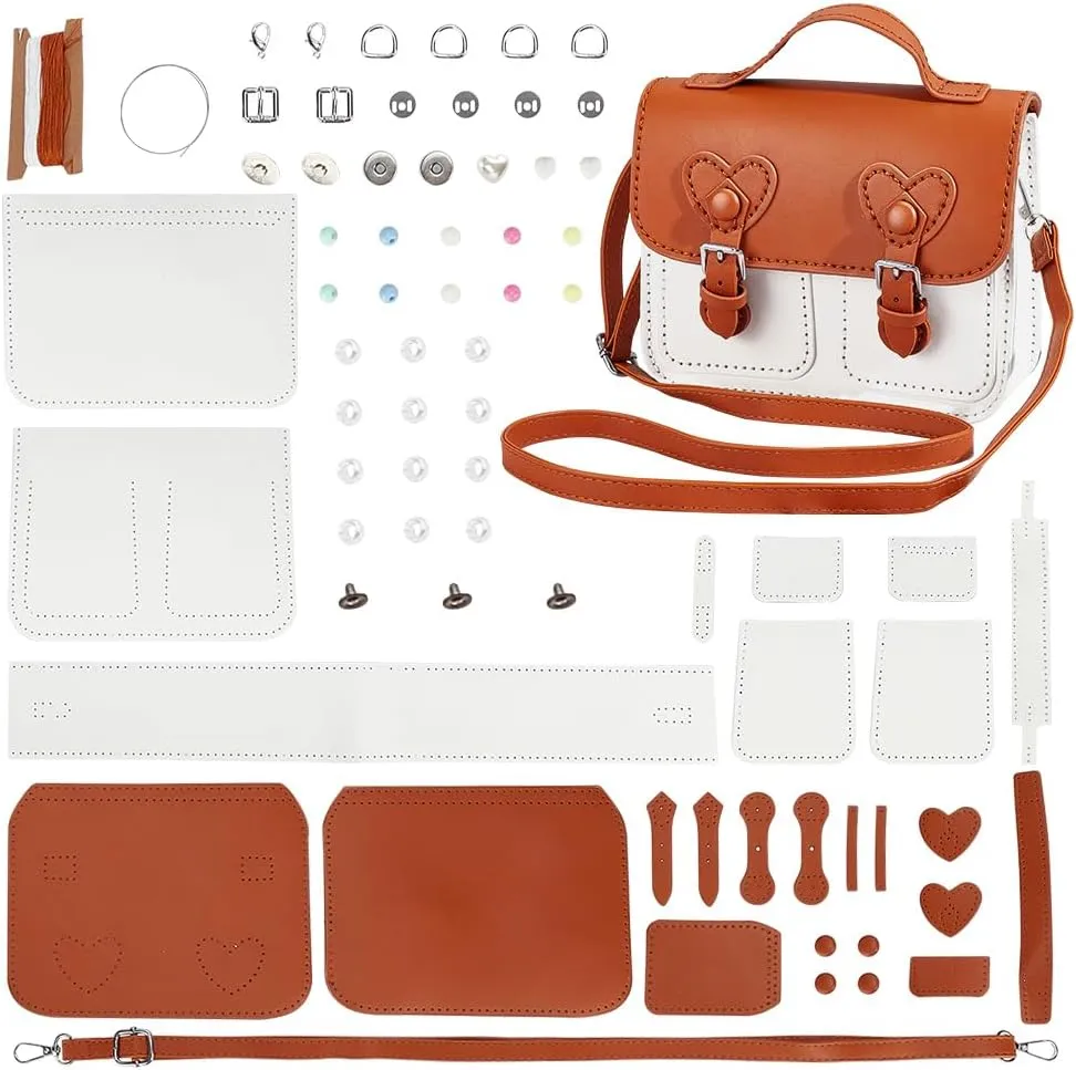 WADORN DIY Crossbody Bag Making Kit, PU Leather Shoulder Bag Sewing Kit Handmade Messenger Bag Sewing Materials Personalized Bag Stitching Kit Handicraft Purse Making Accessories, 6.97x1.97x5.91 Inch