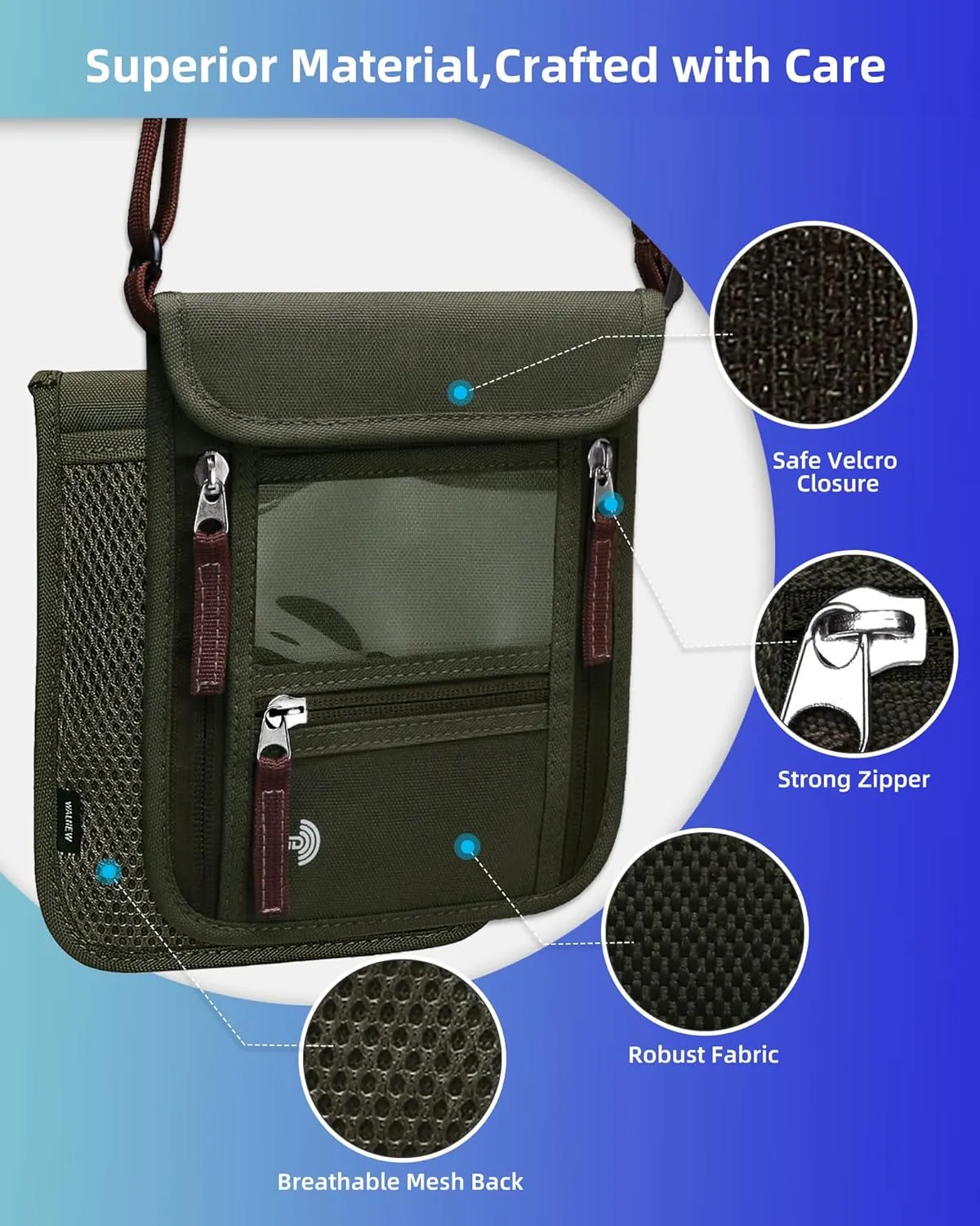 WALNEW Passport Holder Neck Pouch Travel Wallet for Women and Men, RFID Blocking Security Slim Traveling Wallet with Around Neck Lanyard Strap