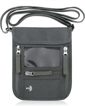 WALNEW Passport Holder Neck Pouch Travel Wallet for Women and Men, RFID Blocking Security Slim Traveling Wallet with Around Neck Lanyard Strap
