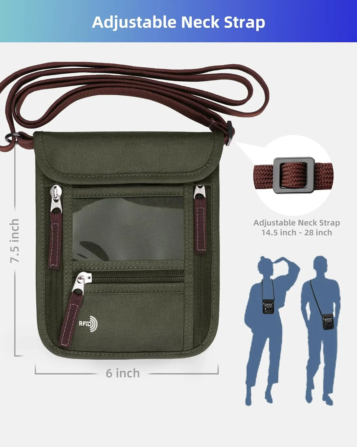 WALNEW Passport Holder Neck Pouch Travel Wallet for Women and Men, RFID Blocking Security Slim Traveling Wallet with Around Neck Lanyard Strap