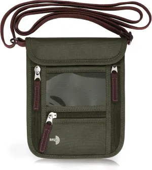 WALNEW Passport Holder Neck Pouch Travel Wallet for Women and Men, RFID Blocking Security Slim Traveling Wallet with Around Neck Lanyard Strap