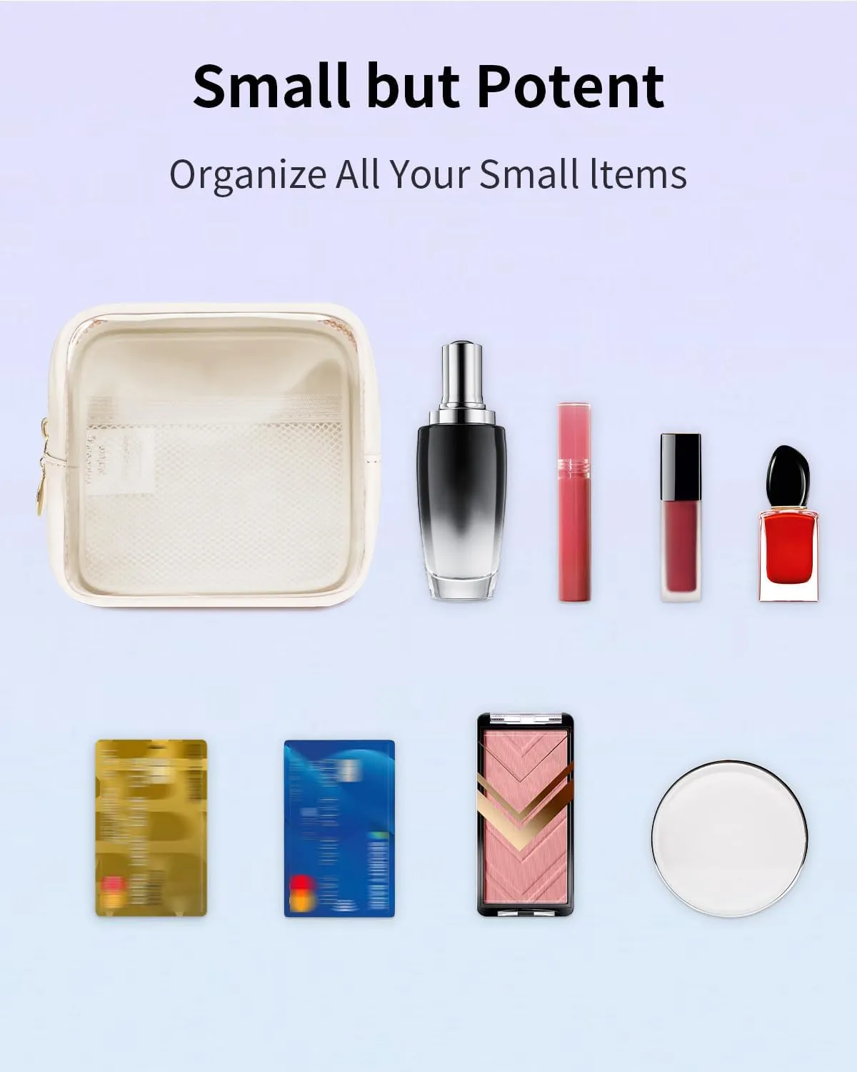 Wandering Nature Clear Makeup Bag for Purse Mini Make up Bag Cute Cosmetic Pouch for Women with Slip-in Pockets Travel Toiletry Essentials Vegan Leather Organizer Pouch,Patent Pending