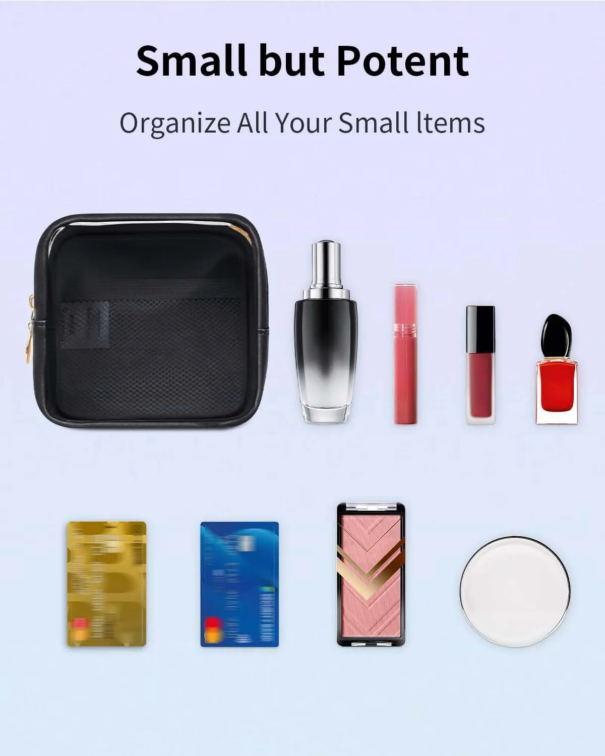 Wandering Nature Clear Makeup Bag for Purse Mini Make up Bag Cute Cosmetic Pouch for Women with Slip-in Pockets Travel Toiletry Essentials Vegan Leather Organizer Pouch,Patent Pending