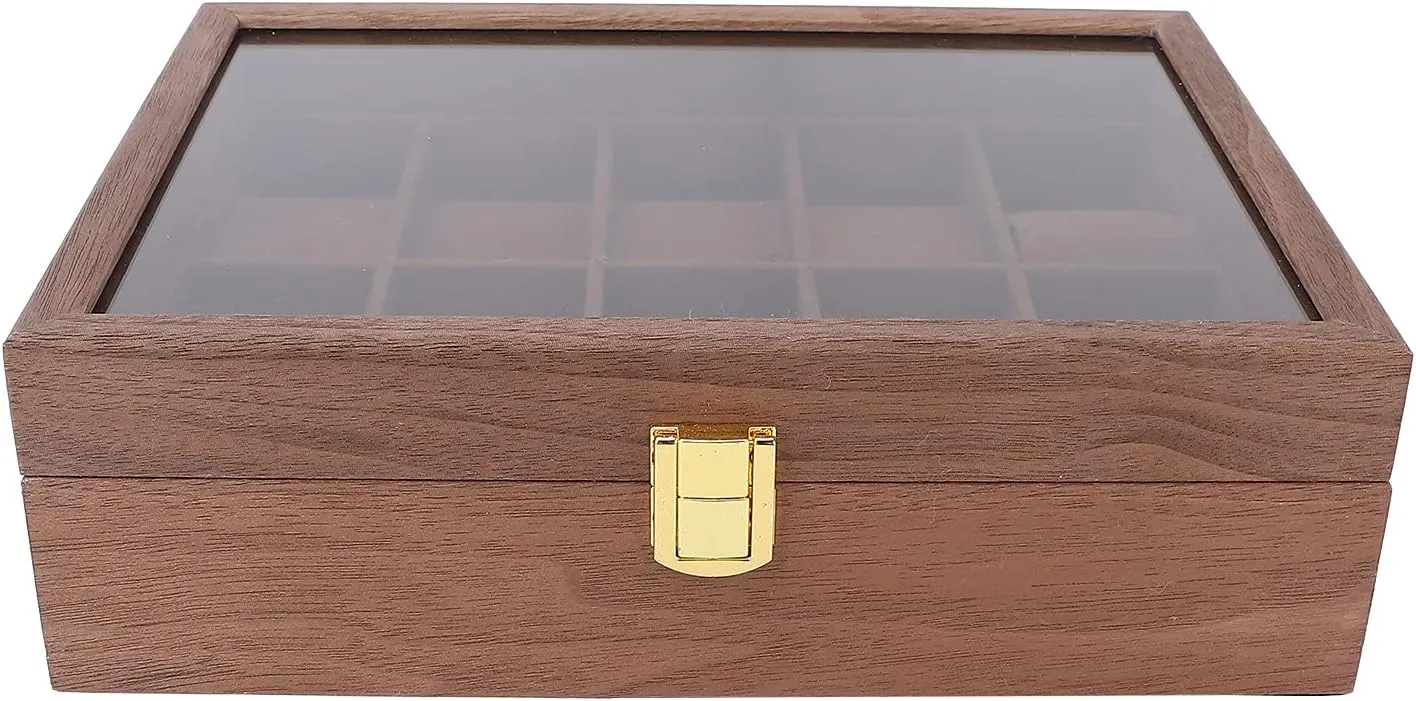 Watch Box,Watch Case Display Jewelry Organizer,10 Grid Wooden Watch Box Transparent Cover Watch Jewelry Storage Organizer Container Box