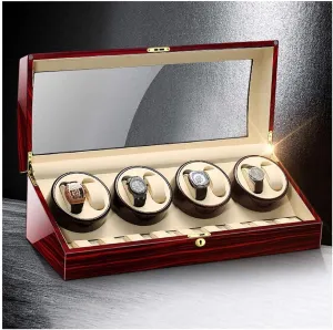 Watch Storage Box Luxury Wooden Automatic Watch Winder Five Timer Modes Safelty Lock & Key Transparent Acrylic Door Watch Display Storage Box