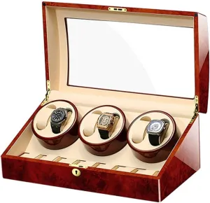 Watch Storage Box Luxury Wooden Automatic Watch Winder Five Timer Modes Safelty Lock & Key Transparent Acrylic Door Watch Display Storage Box