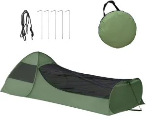 Waterproof Windproof Tent Single Person Poping Tent, Pop-up Camping Tents with Phone Holder Breathable Anti-gnats Net Lightweight, Portable Lightweight Tents Easy Setup Outdoor Hiking Army G