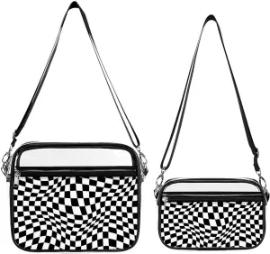 Wavy Checkered Black White Transparent Cross Bag Two-piece Set