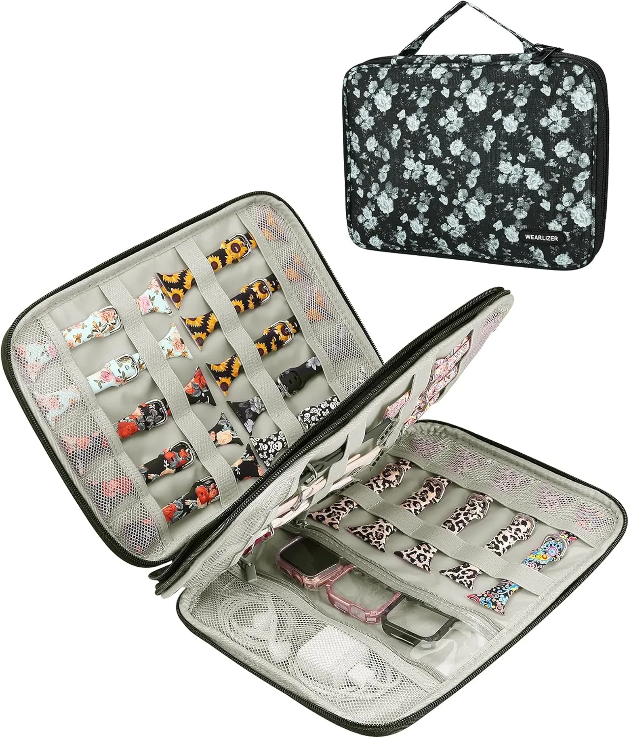 Wearlizer Watch Band Storage Case Hold 35 Straps Portable Organizer Bag Compatible with Apple Watch Band, Pin, Headset and Other Accessories