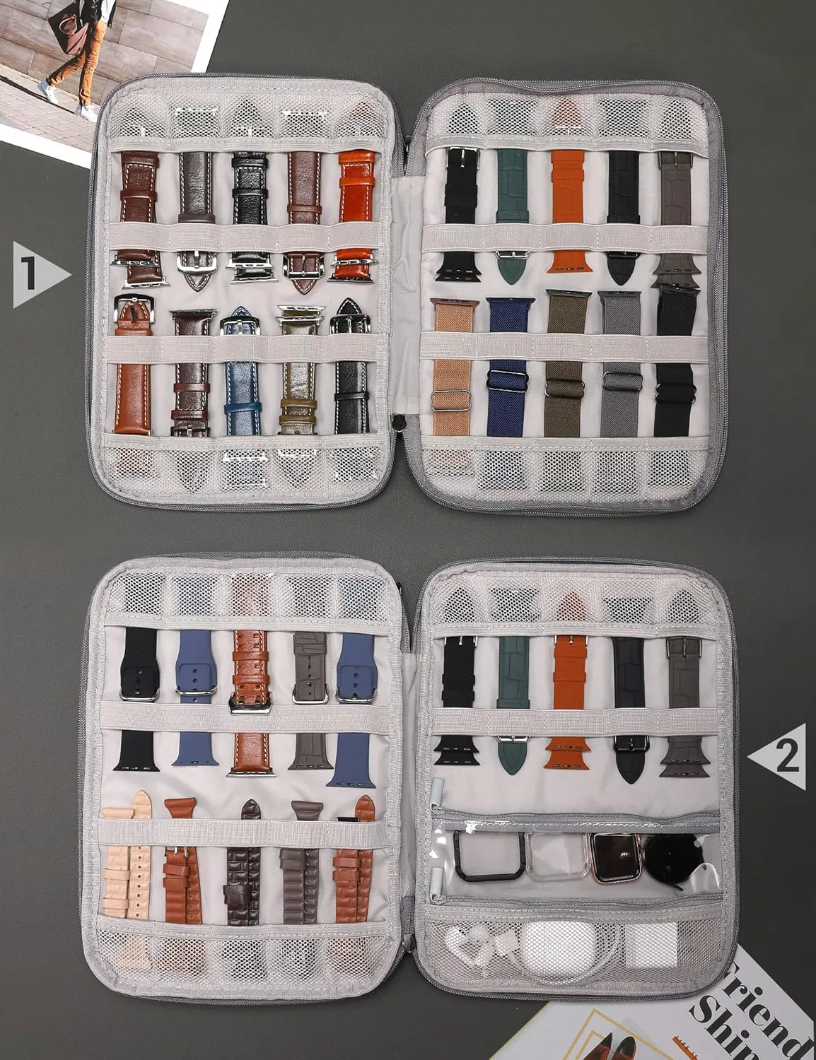 Wearlizer Watch Band Storage Case Hold 35 Straps Portable Organizer Bag Compatible with Apple Watch Band, Pin, Headset and Other Accessories